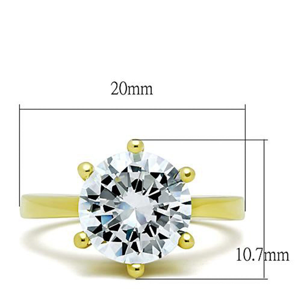 ARTK1407 Stainless Steel 3.5 Ct Round Cut CZ 14k Gold Ion Plated Engagement Ring Size 5-10