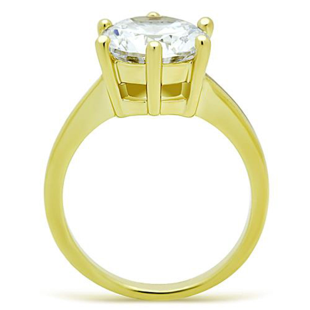 ARTK1407 Stainless Steel 3.5 Ct Round Cut CZ 14k Gold Ion Plated Engagement Ring Size 5-10