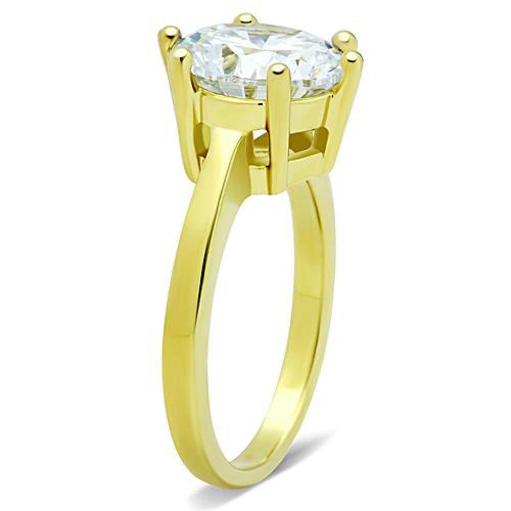 ARTK1407 Stainless Steel 3.5 Ct Round Cut CZ 14k Gold Ion Plated Engagement Ring Size 5-10