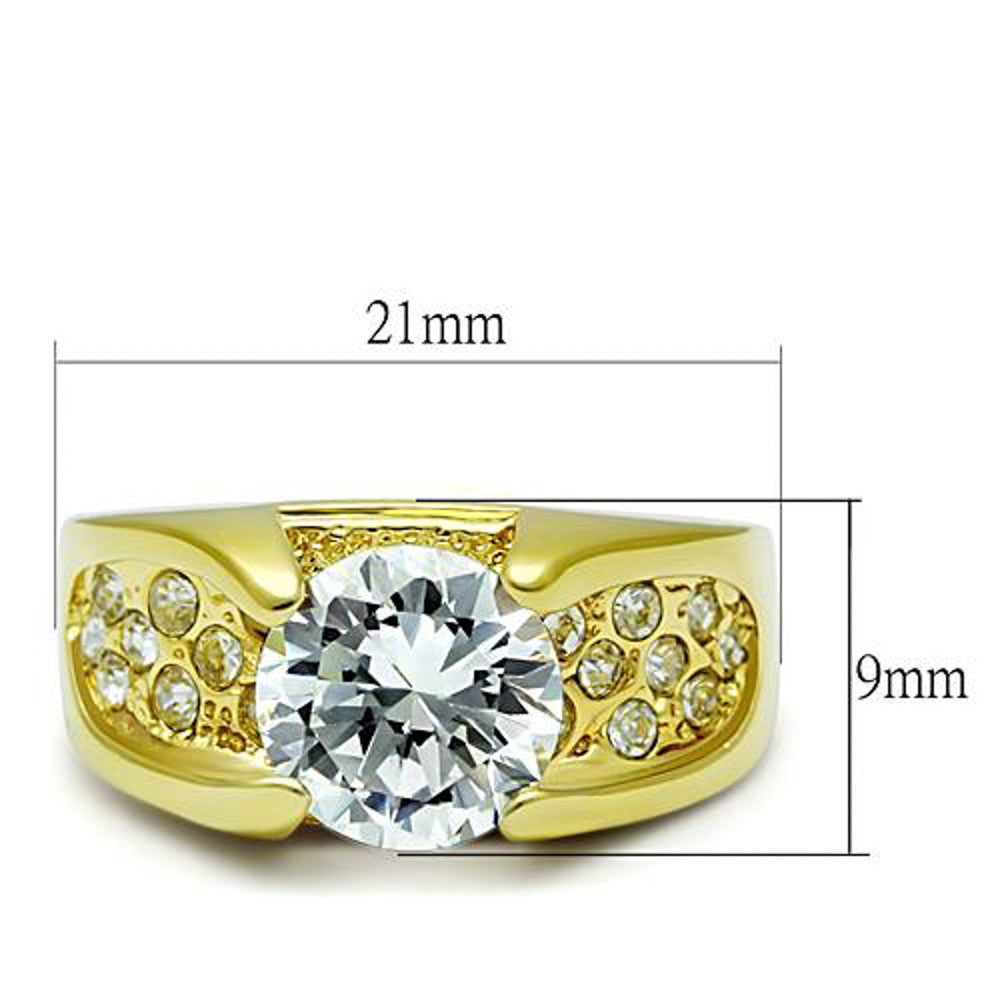 ARTK1411 Stainless Steel 3.35 Ct Round Cut CZ 14k GP Engagement Ring Women's Size 5-10