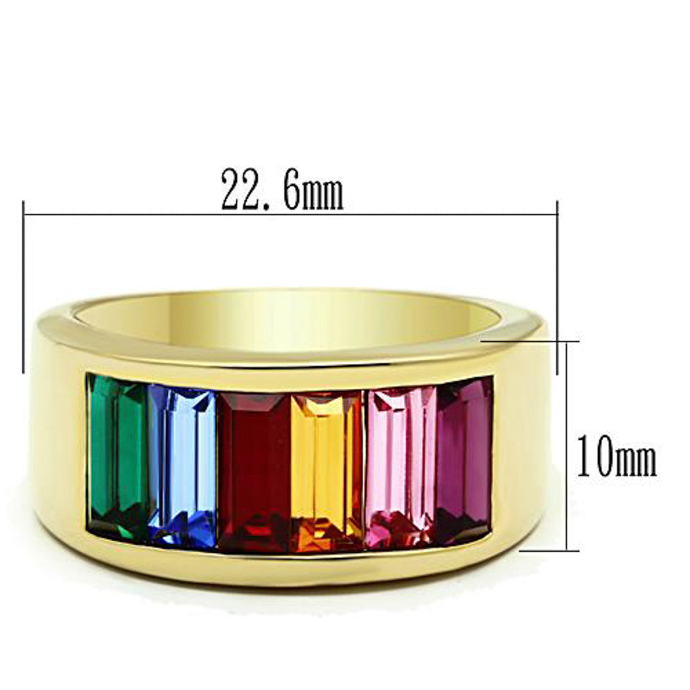 ARTK1415 Stainless Steel 14k Gold Ion Plated Baguette Rainbow Ring Women's Sizes 5-10