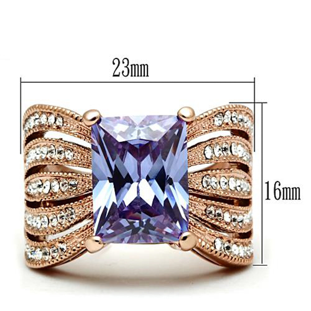 ARTK1490 Stainless Steel Womens Light Amethyst Emerald Cut CZ Rose Gold Plated Ring 5-10