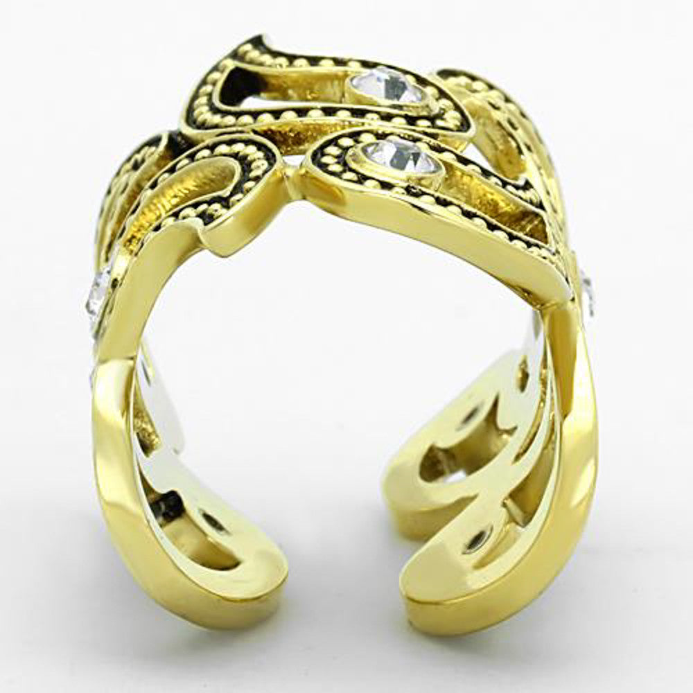 ARTK1506 Stainless Steel 14k Gold Ion Plated Crystal Cuff Fashion Ring Women's Size 5-10