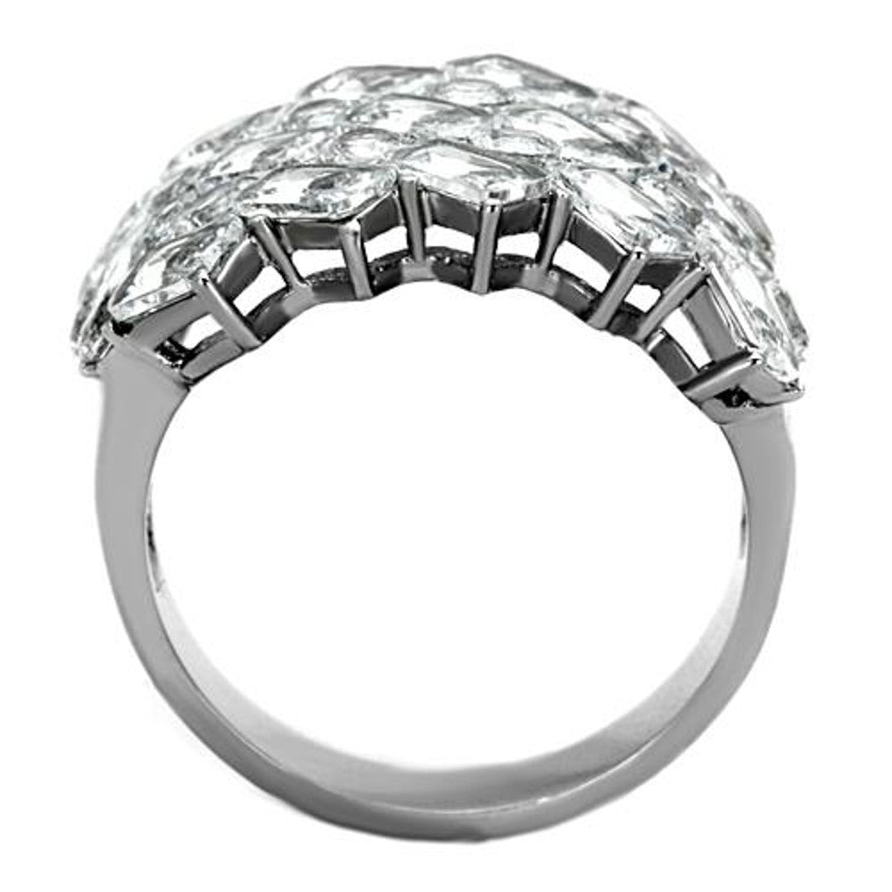ARTK1522 Stainless Steel Stunning Silver Wide Band Zirconia Fashion Ring Women's Size 5-10