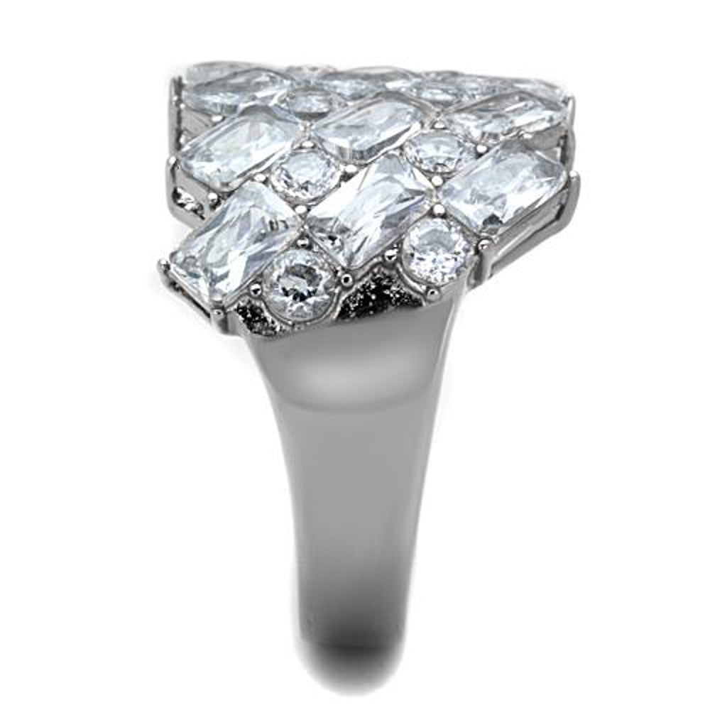 ARTK1522 Stainless Steel Stunning Silver Wide Band Zirconia Fashion Ring Women's Size 5-10