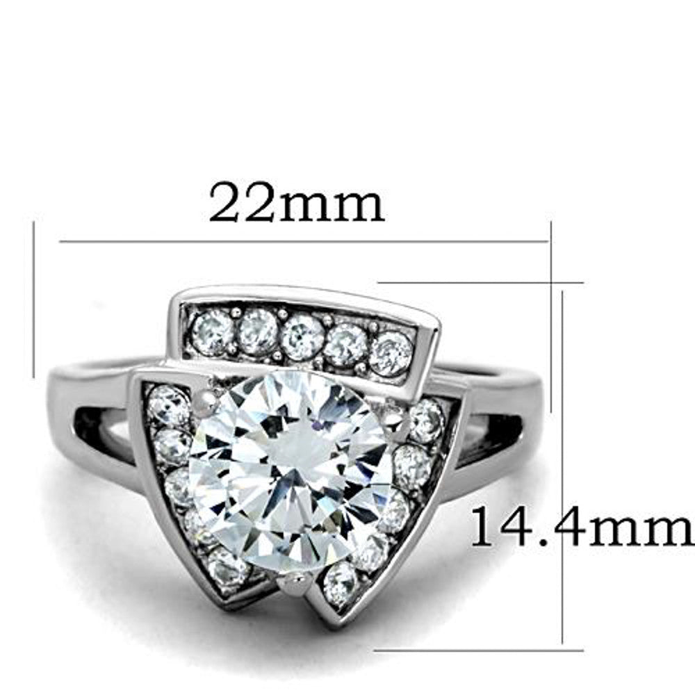 ARTK1528 Stainless Steel 3.1 Ct Round Cut Zirconia High Polished Engagement Ring Sz 5-10