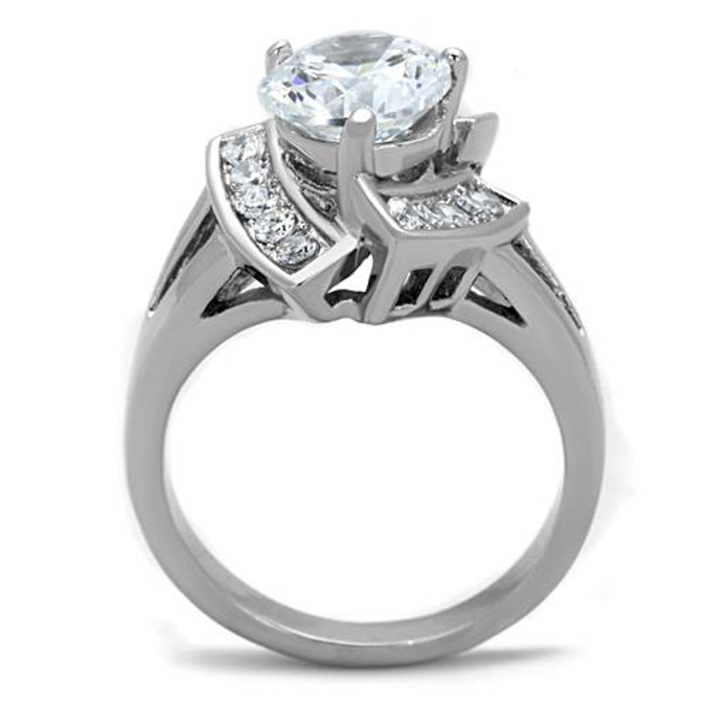 ARTK1528 Stainless Steel 3.1 Ct Round Cut Zirconia High Polished Engagement Ring Sz 5-10