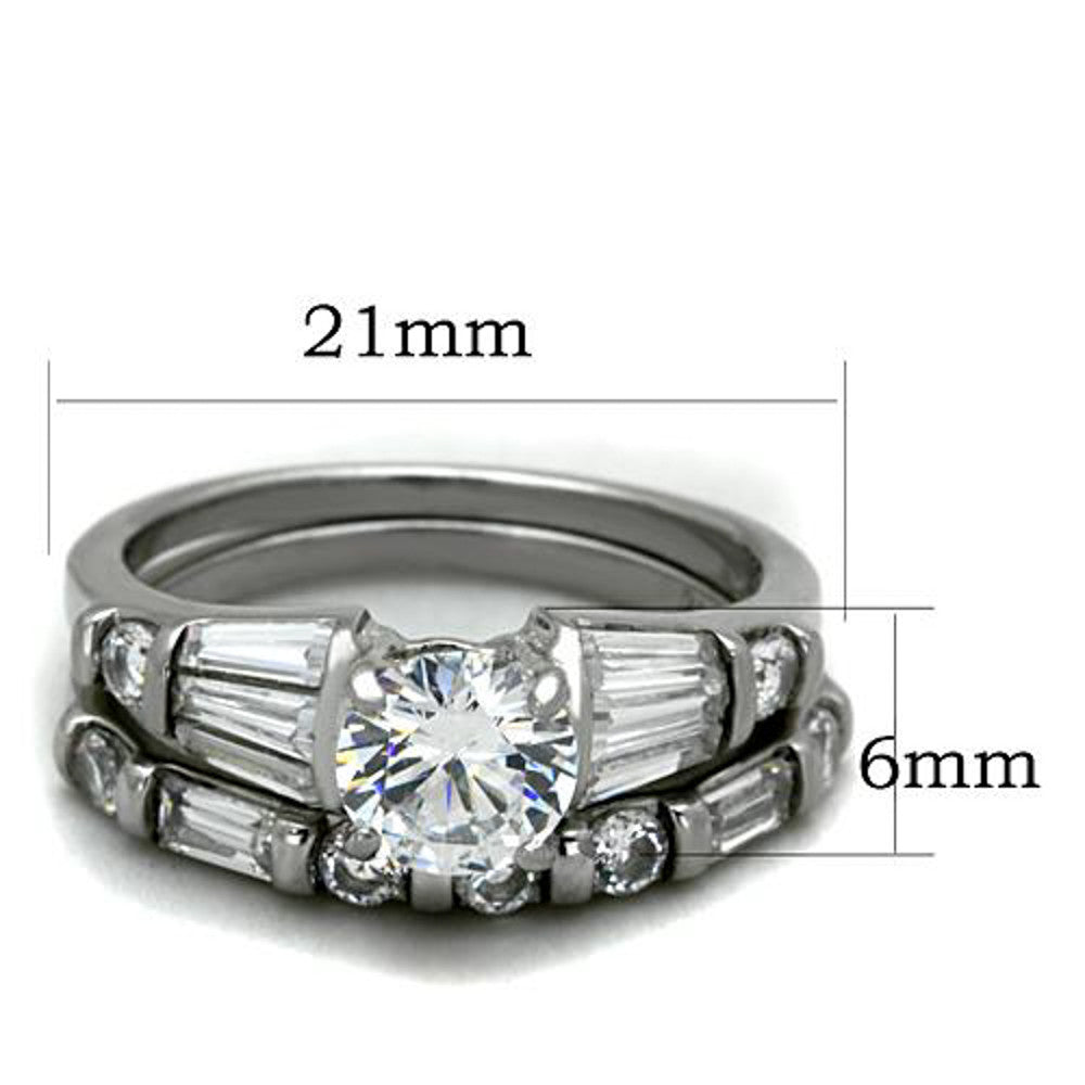 ARTK1535 Stainless Steel 2.50 Ct Round Cubic Zirconia Engagement Wedding Ring Set Sz 5-10