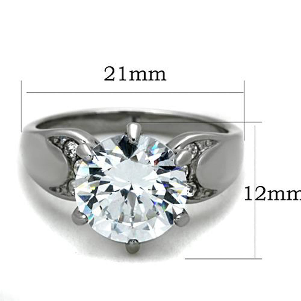 ARTK1536 High Polished Stainless Steel 3.9 Ct Round Cut CZ Engagement Ring Size 5-10