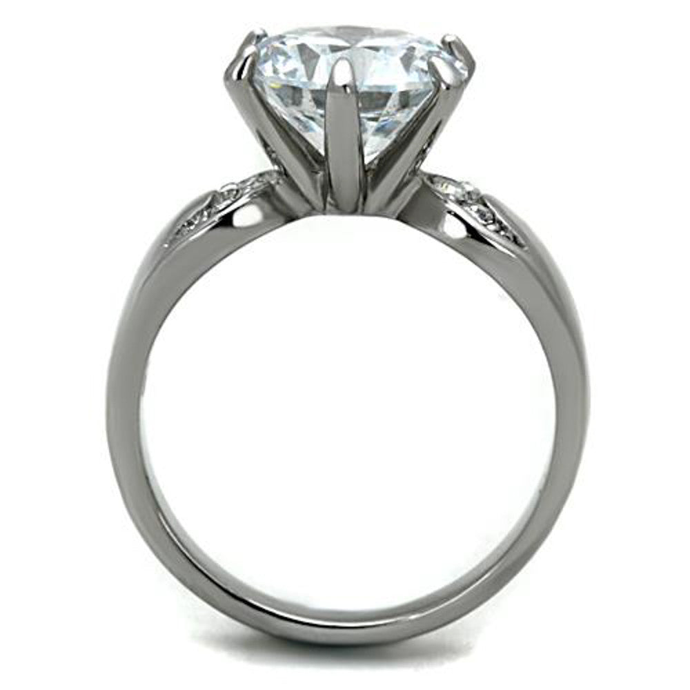 ARTK1536 High Polished Stainless Steel 3.9 Ct Round Cut CZ Engagement Ring Size 5-10