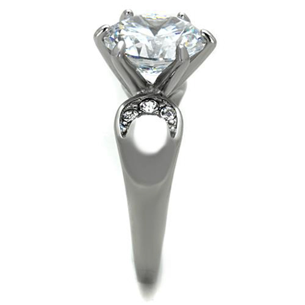 ARTK1536 High Polished Stainless Steel 3.9 Ct Round Cut CZ Engagement Ring Size 5-10