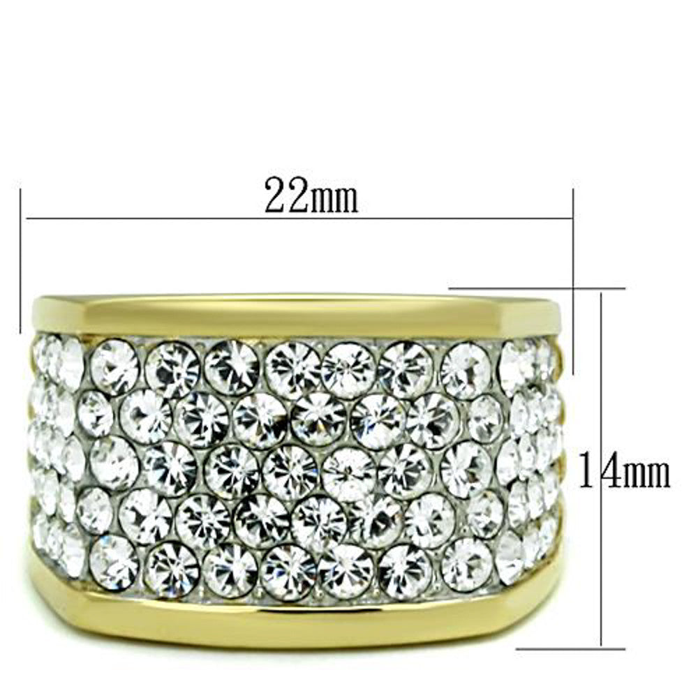 ARTK1545 Stunning Stainless Steel 14k Gold Ion Plated Crystal Cocktail / Fashion Ring Size 5-10