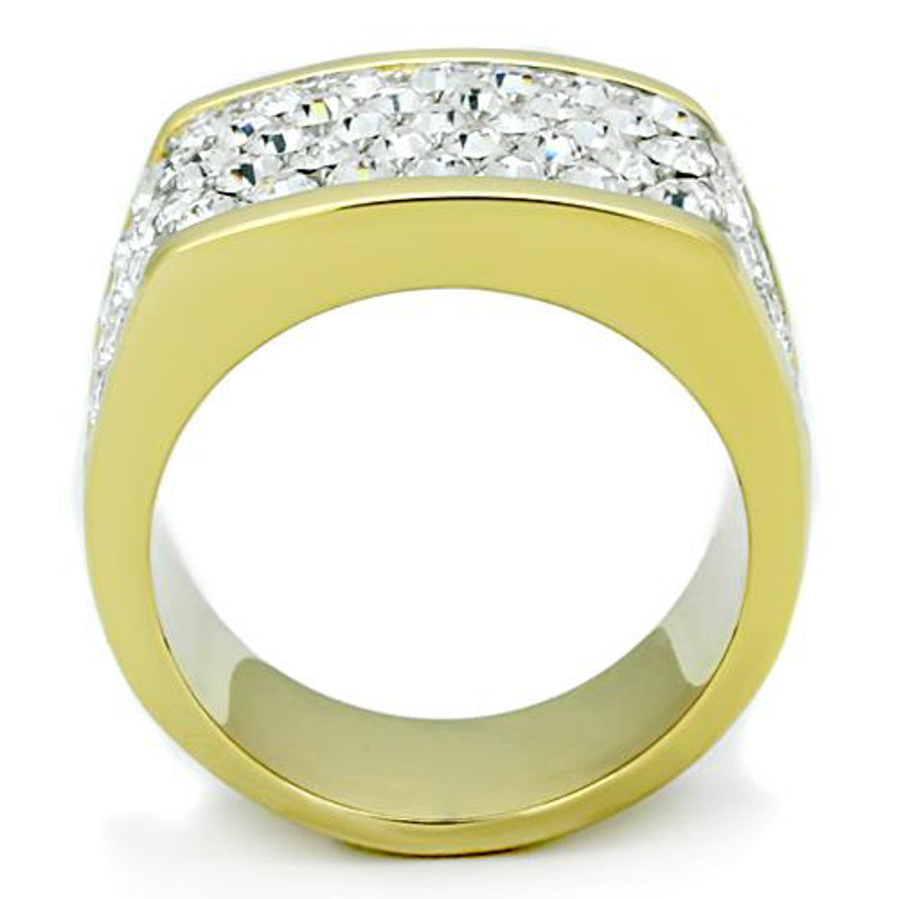 ARTK1545 Stunning Stainless Steel 14k Gold Ion Plated Crystal Cocktail / Fashion Ring Size 5-10