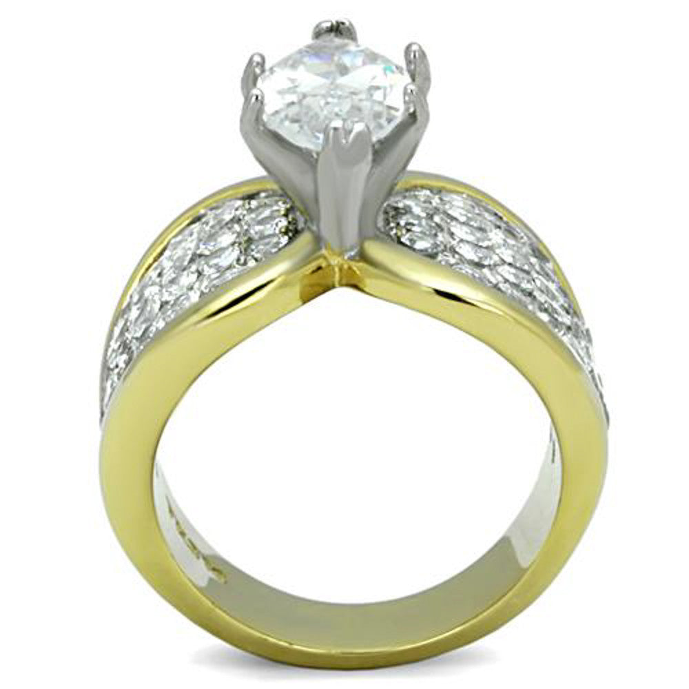 4.28 Ct Marquise Cut Cz Two Tone IP Stainless Steel Engagement Ring Sizes 5-10