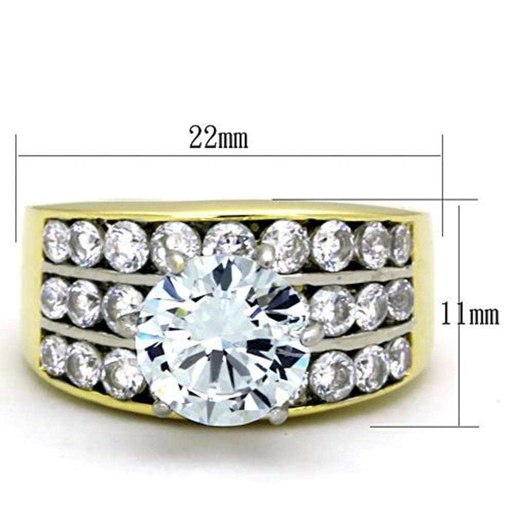 ARTK1553 Stainless Steel 5.35 Ct Round Cut CZ Gold Ion Plated Engagement Ring Sizes 5-10