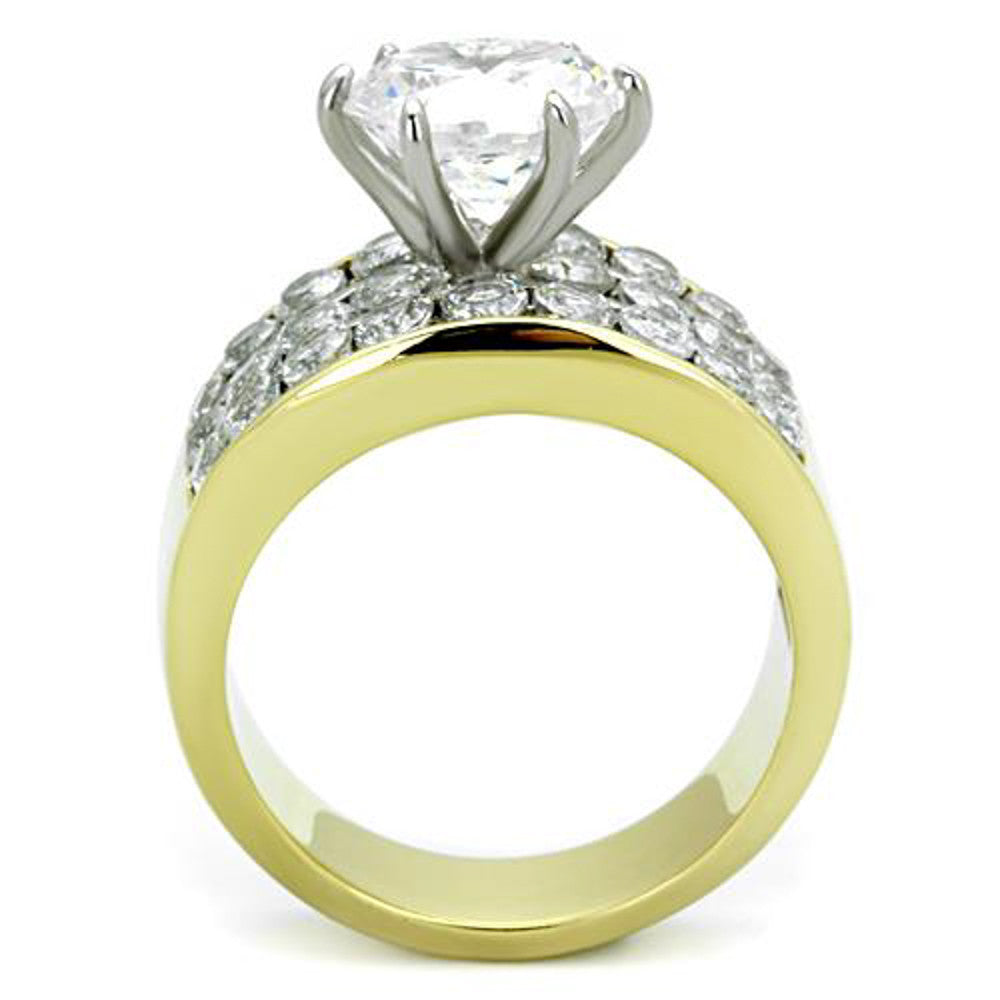 ARTK1553 Stainless Steel 5.35 Ct Round Cut CZ Gold Ion Plated Engagement Ring Sizes 5-10