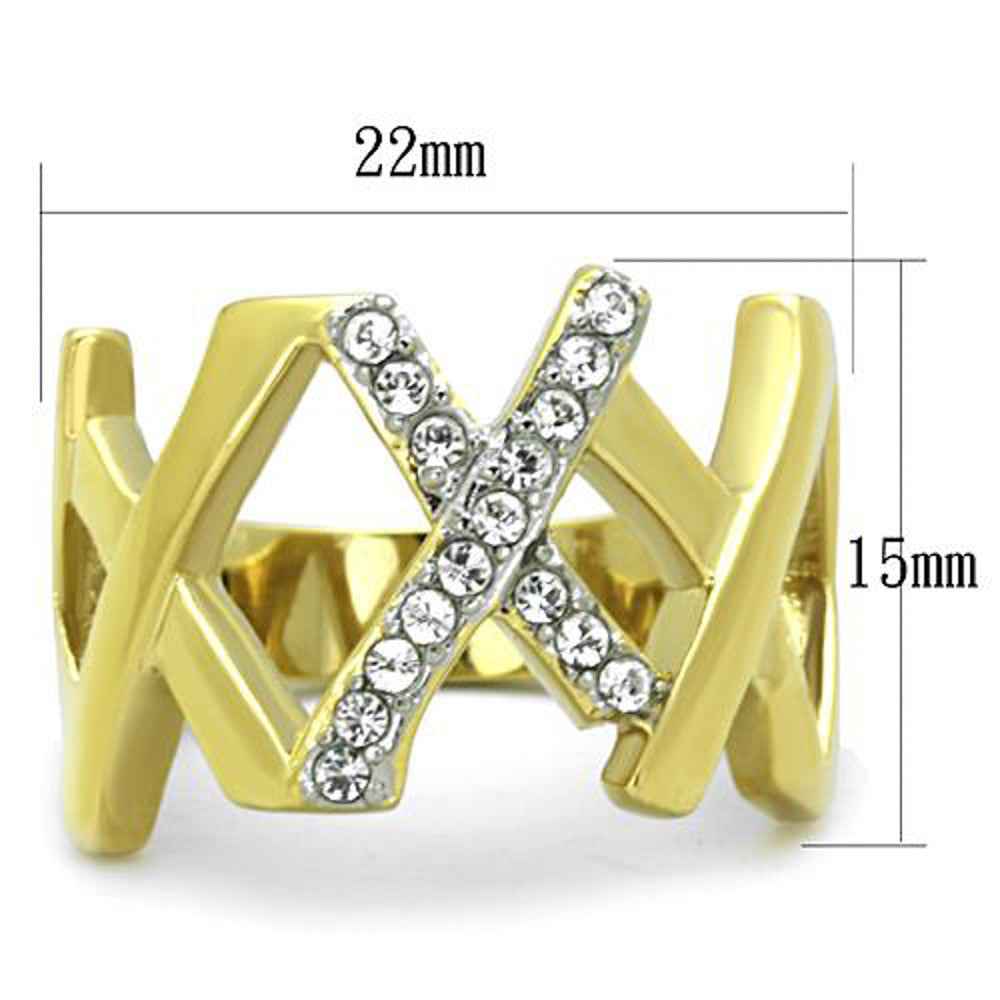 ARTK1560 Stainless Steel 14k Gold Ion Plated Crystal Fashion Ring Women's Size 5-10