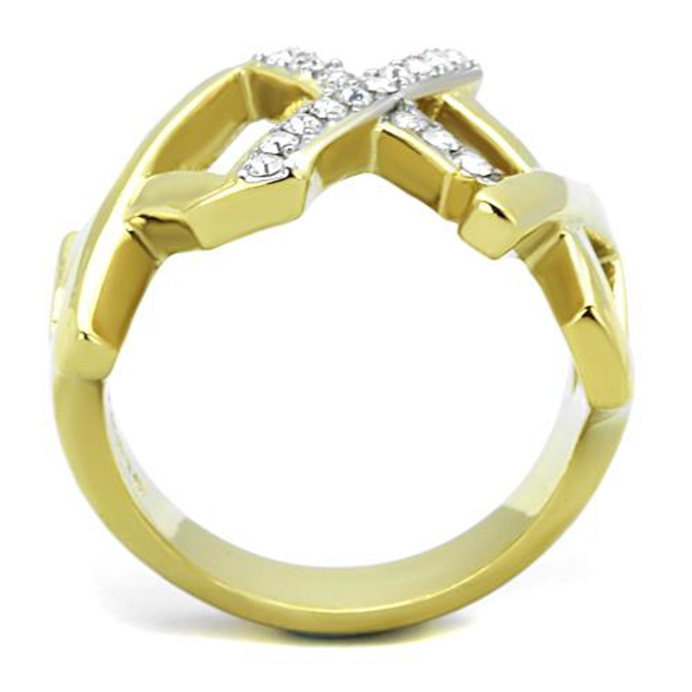 ARTK1560 Stainless Steel 14k Gold Ion Plated Crystal Fashion Ring Women's Size 5-10