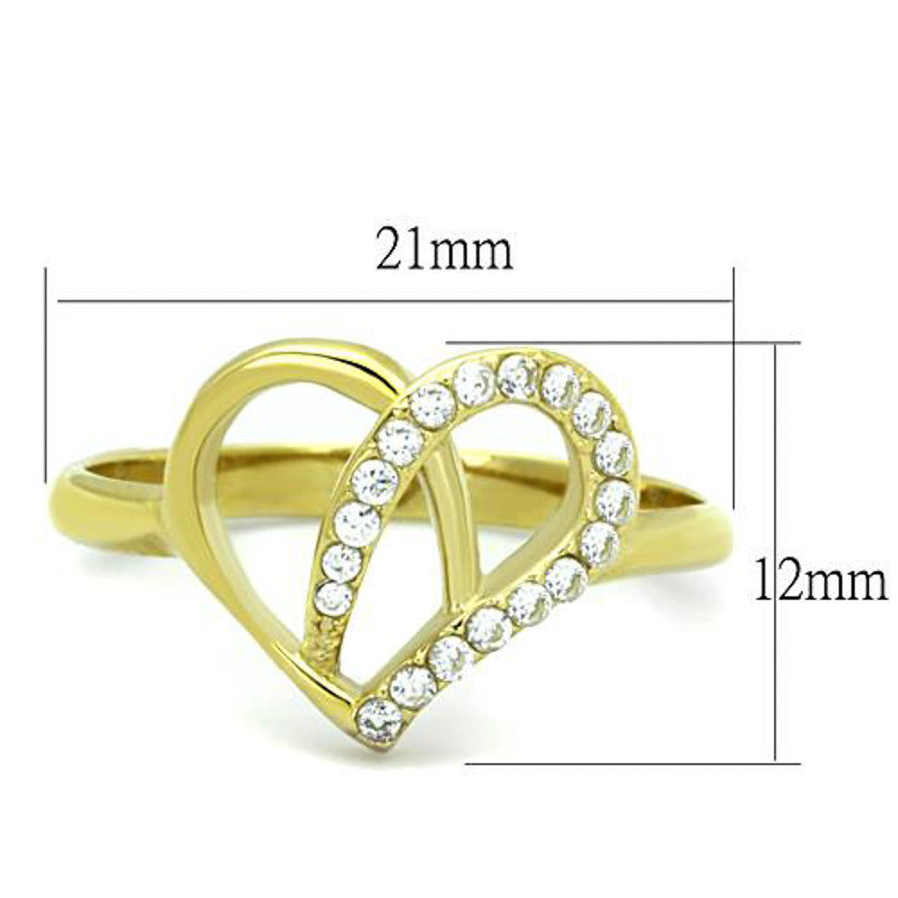 ARTK1586 Stainless Steel 14k Gold Ion Plated Heart Shaped CZ Fashion Ring Size 5-10