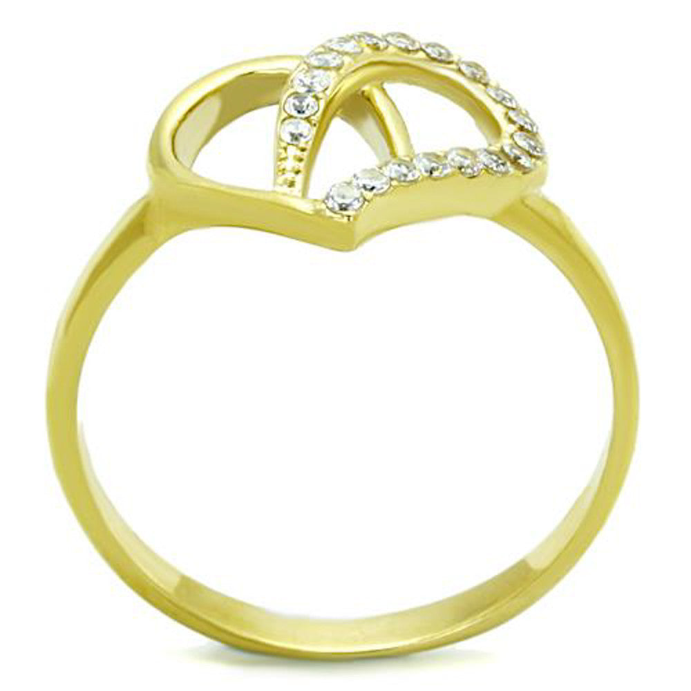 ARTK1586 Stainless Steel 14k Gold Ion Plated Heart Shaped CZ Fashion Ring Size 5-10