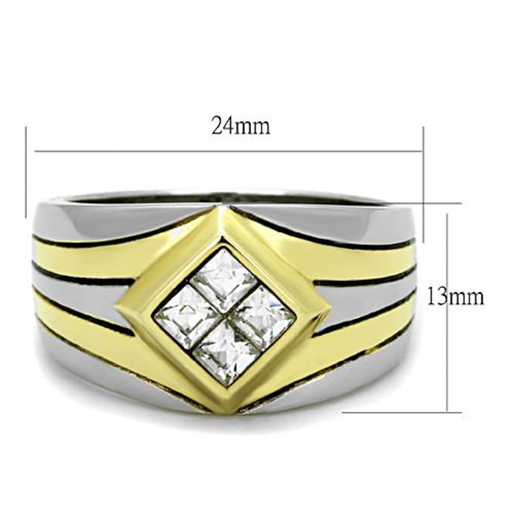 ARTK1610 Men's .72 Ct Princess Cut Simulated Diamond Two Tone Stainless Steel Ring Sz 8-13