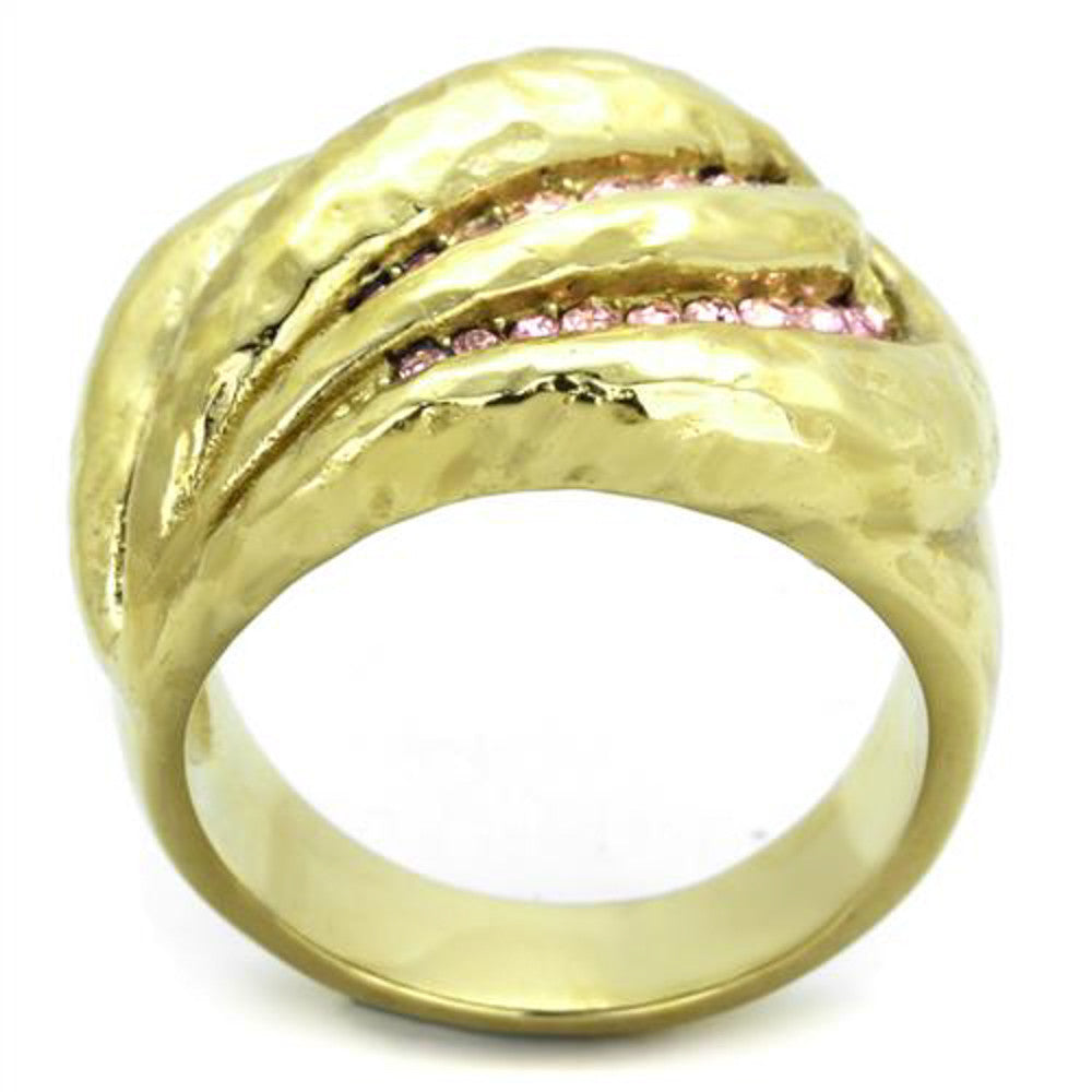 ARTK1638 Stainless Steel 14k Gold Plated Light Rose Crystal Cocktail Ring Women's Sz 5-10