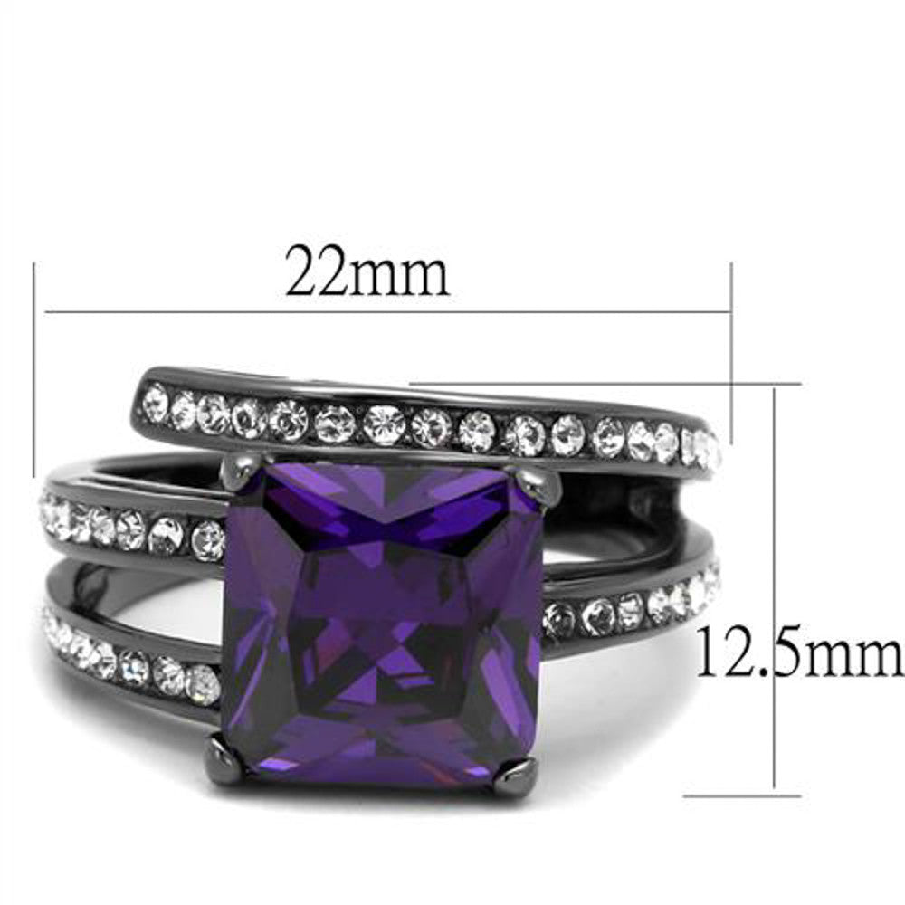 ARTK1665LJ Light Black Plated 6.85 Ct Princess Cut Amethyst Zirconia Cocktail Ring Size 5-10