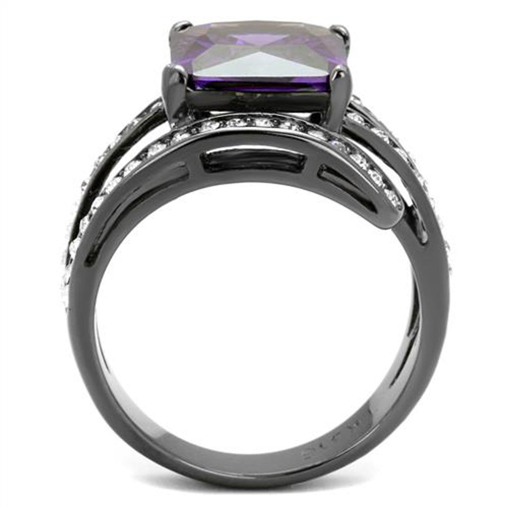 ARTK1665LJ Light Black Plated 6.85 Ct Princess Cut Amethyst Zirconia Cocktail Ring Size 5-10