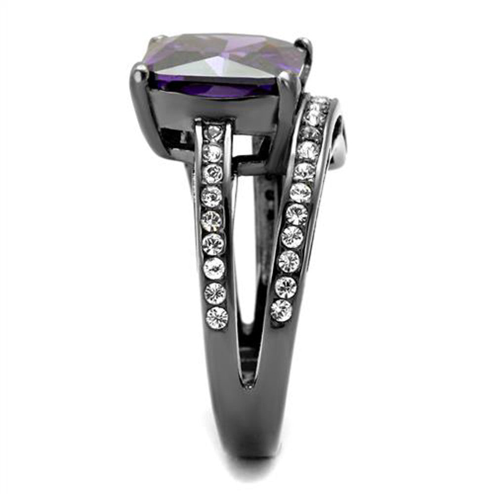 ARTK1665LJ Light Black Plated 6.85 Ct Princess Cut Amethyst Zirconia Cocktail Ring Size 5-10