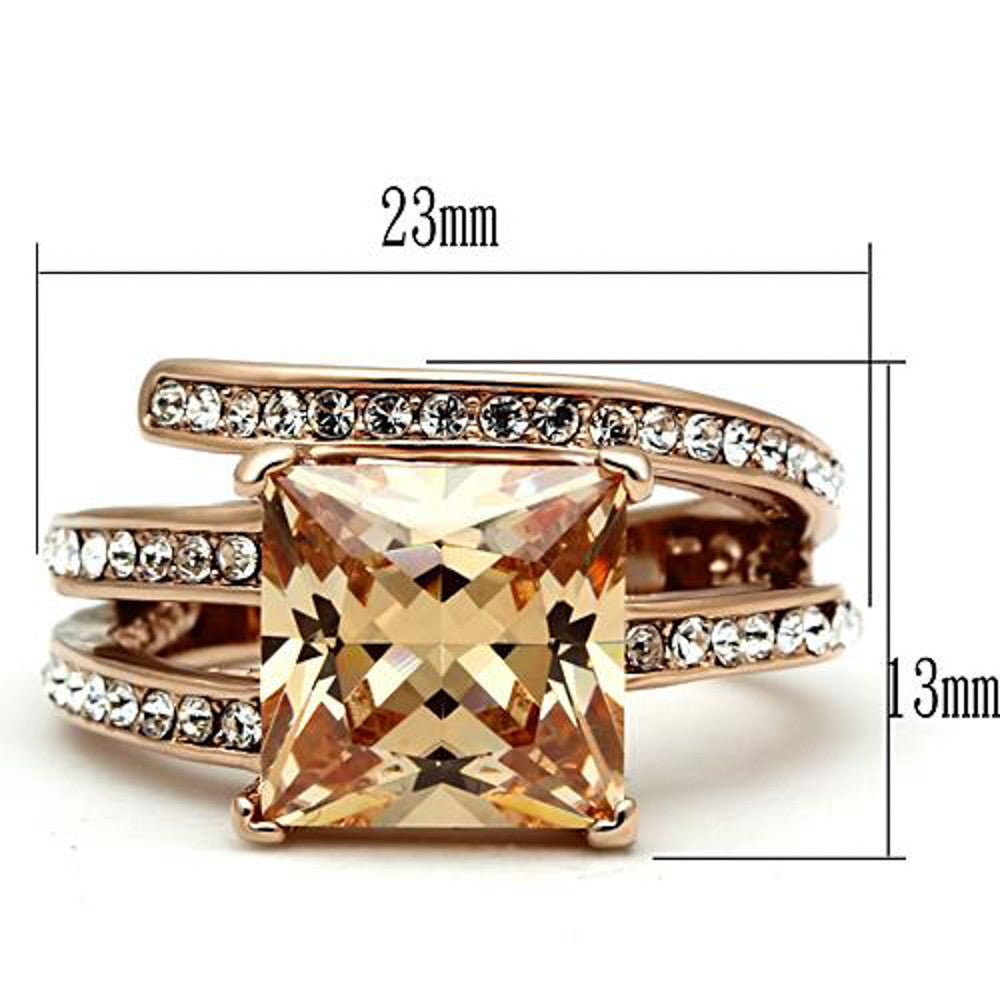 6.85 Ct Princess Cut Champagne Zirconia Rose Gold Plated Cocktail Ring Size 5-10