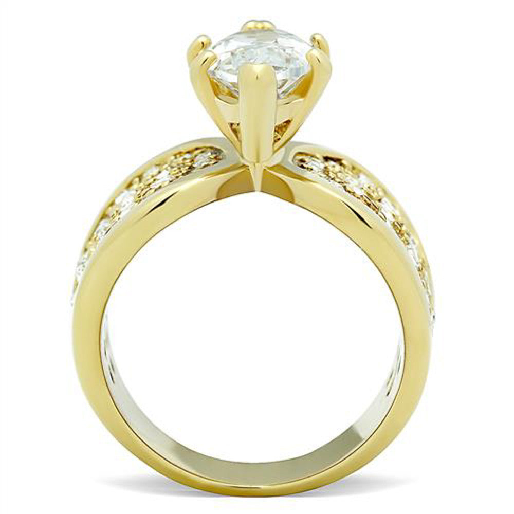 ARTK1672 4.34 Ct Marquise Zirconia Stainless Steel Gold Plated Engagement Ring Sizes 5-10