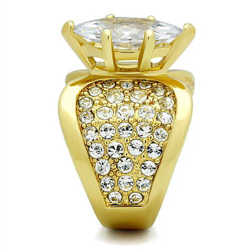 ARTK1672 4.34 Ct Marquise Zirconia Stainless Steel Gold Plated Engagement Ring Sizes 5-10