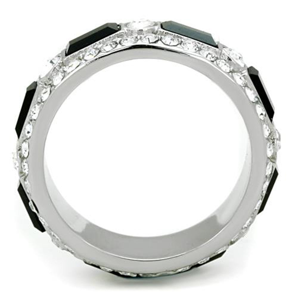 ARTK1677 Women's Black Baguette & Clear Round Cut CZ Stainless Steel Eternity Ring Band