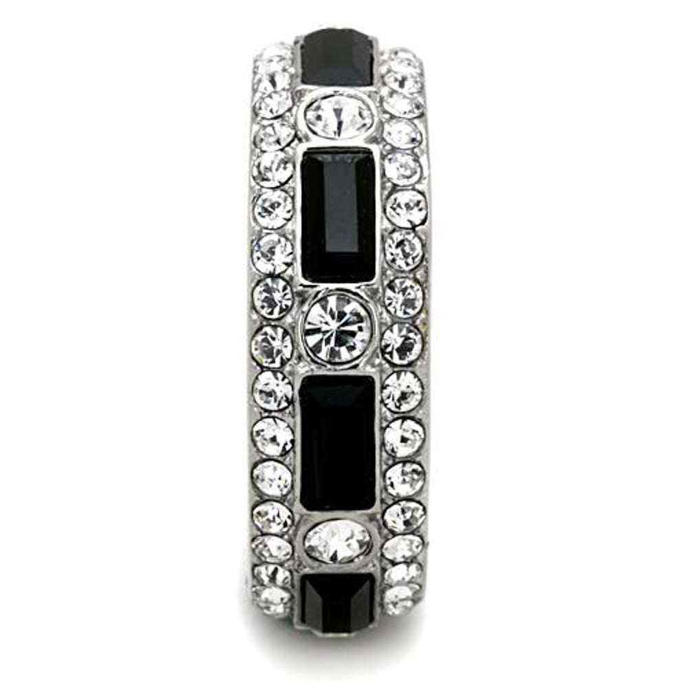 ARTK1677 Women's Black Baguette & Clear Round Cut CZ Stainless Steel Eternity Ring Band