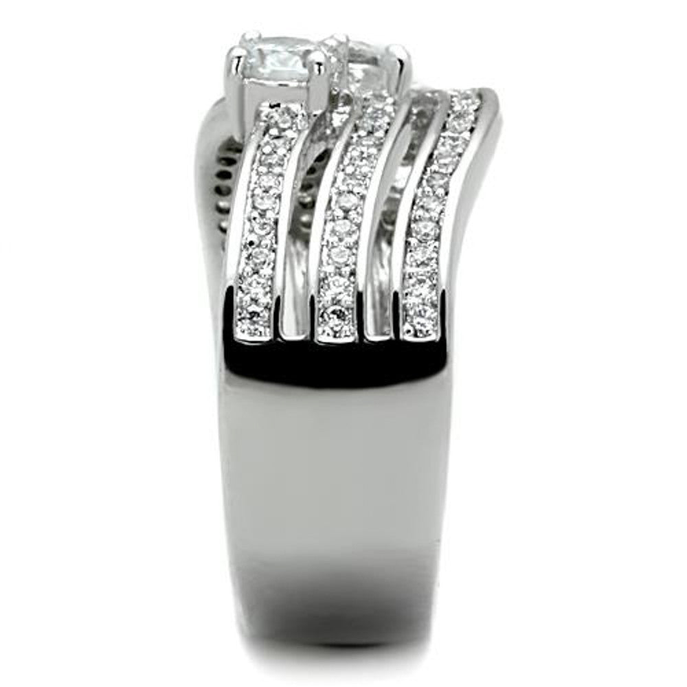 ARTK1683 Stainless Steel Women's .93 Ct Round Cut Zirconia Anniversary Ring Band Sz 5-10