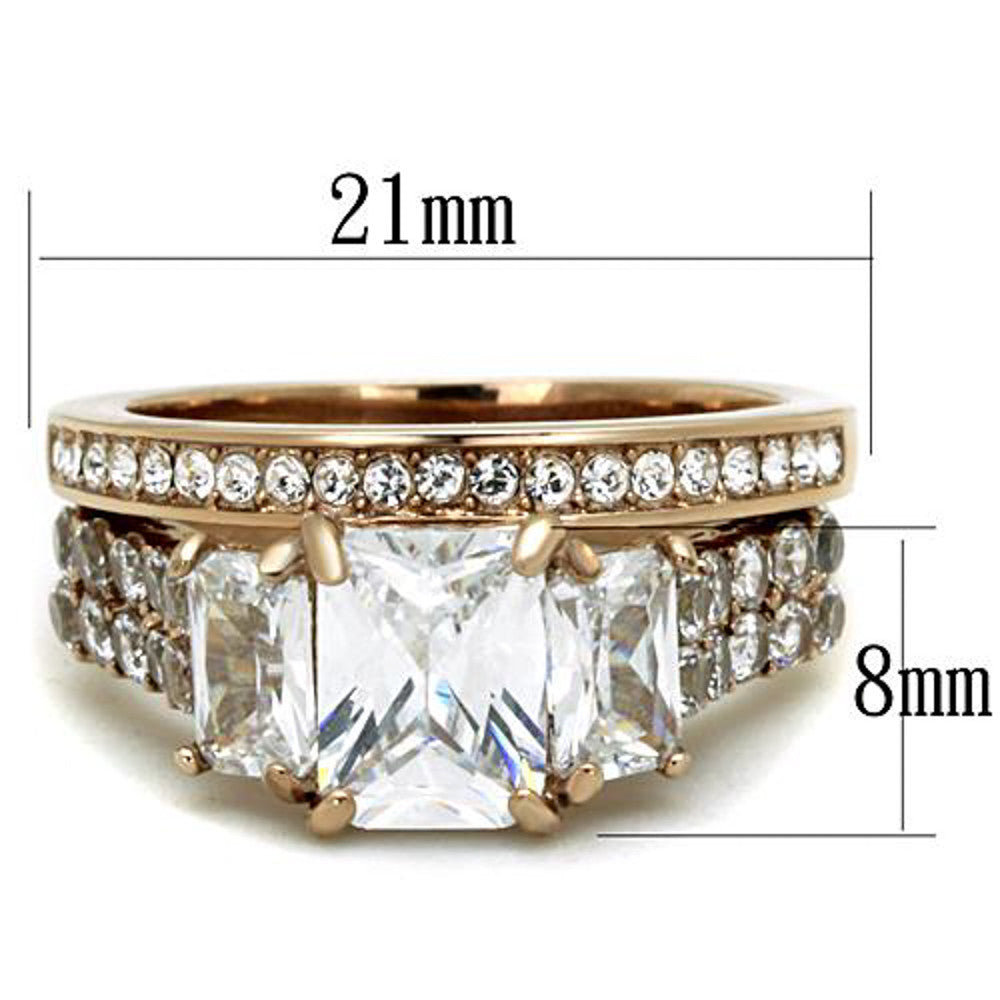 ST1690-AR005 His & Her 4.50 Ct Rose Gold Stainless Steel Bridal Ring Set & Mens Weddding Band