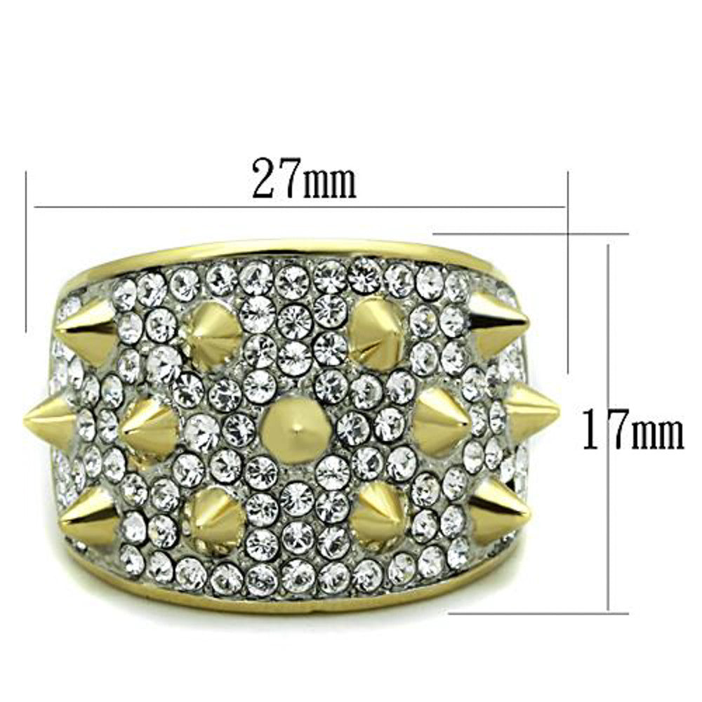 ARTK1697 Stainless Steel 14k Gold Plated Crystal & Spike Fashion Ring Women's Size 5-10