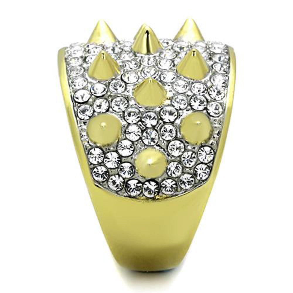 ARTK1697 Stainless Steel 14k Gold Plated Crystal & Spike Fashion Ring Women's Size 5-10