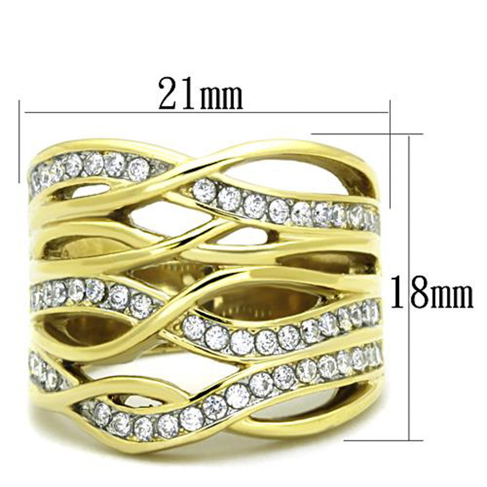 ARTK1699 Stainless Steel 316l 14k Gold Ion Plated Zirconia Cocktail Ring Women Sizes 5-10