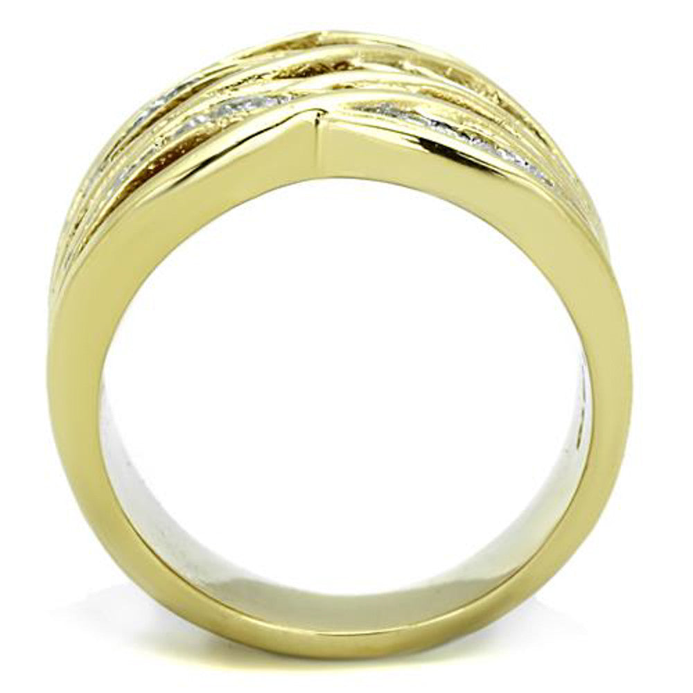 ARTK1699 Stainless Steel 316l 14k Gold Ion Plated Zirconia Cocktail Ring Women Sizes 5-10