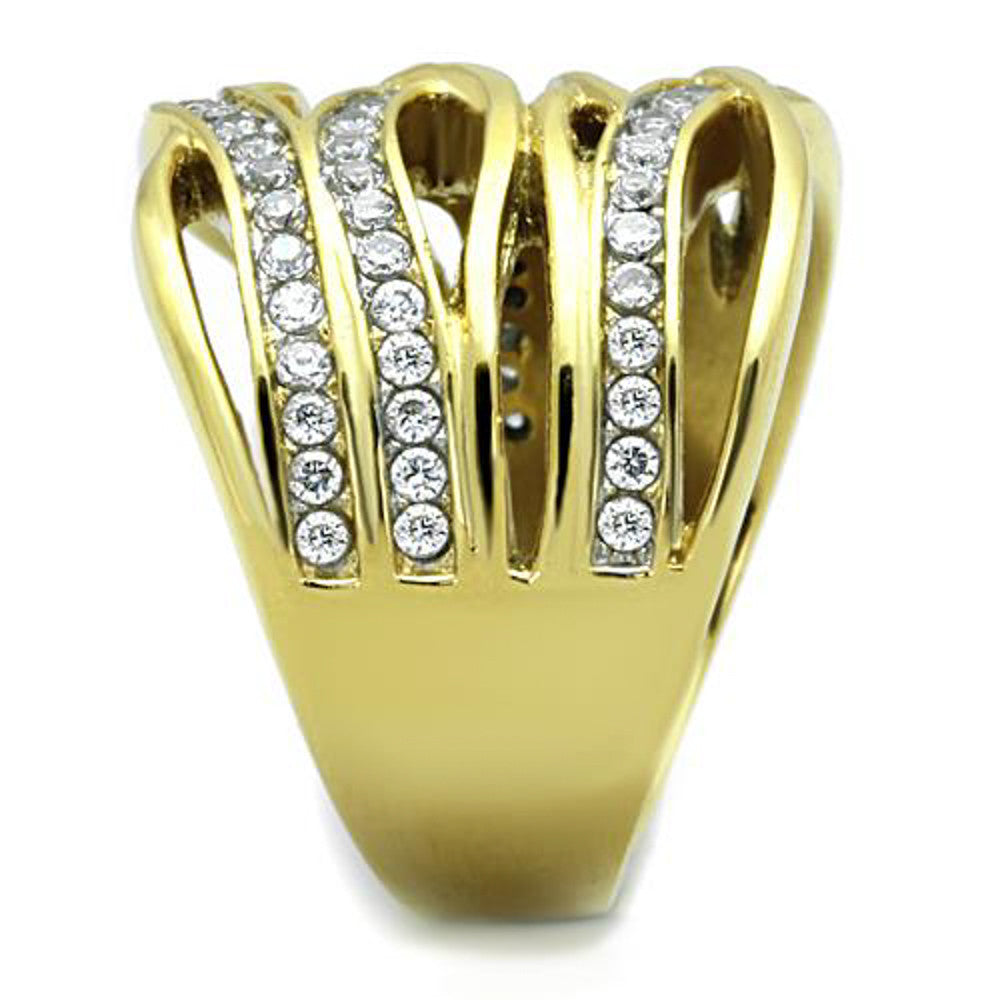 ARTK1699 Stainless Steel 316l 14k Gold Ion Plated Zirconia Cocktail Ring Women Sizes 5-10