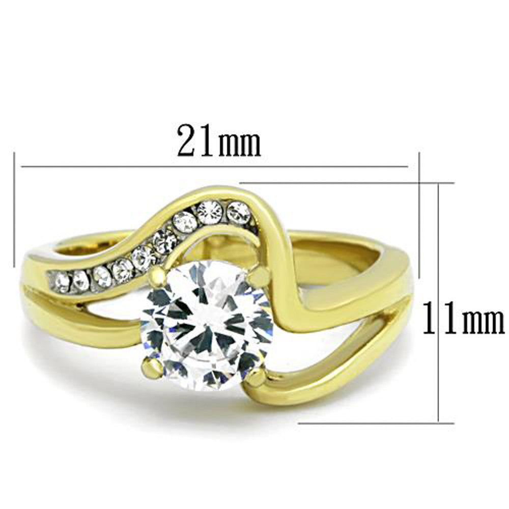 ARTK1702 Stainless Steel 1.325 Ct CZ Round Cut Gold Ion Plated Engagement Ring Size 5-10