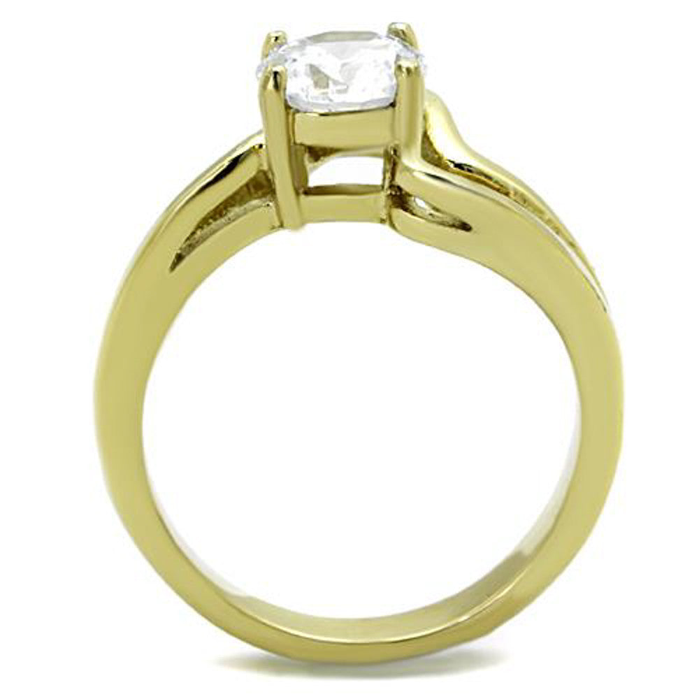 ARTK1702 Stainless Steel 1.325 Ct CZ Round Cut Gold Ion Plated Engagement Ring Size 5-10