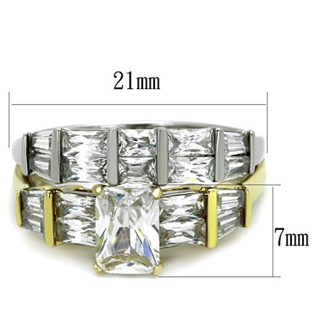 ARTK1708 Two Toned IP 3.76 Ct Emerald Cut CZ Wedding Engagement Ring Set Women's Sz 5-10