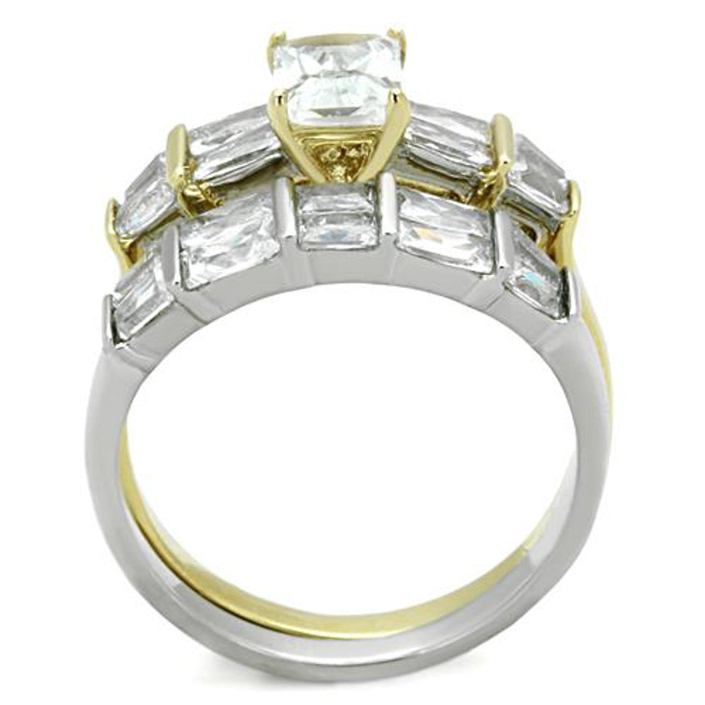 ARTK1708 Two Toned IP 3.76 Ct Emerald Cut CZ Wedding Engagement Ring Set Women's Sz 5-10