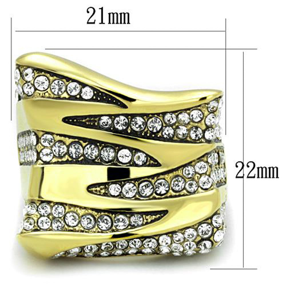 ARTK1709 Stainless Steel 1.5 Ct Top Grade Crystal 14k Gold Plated Cocktail Ring Sz 5-10