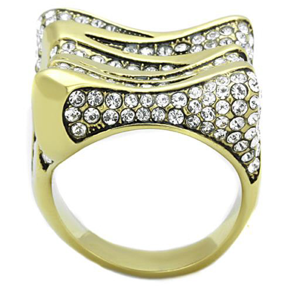 ARTK1709 Stainless Steel 1.5 Ct Top Grade Crystal 14k Gold Plated Cocktail Ring Sz 5-10