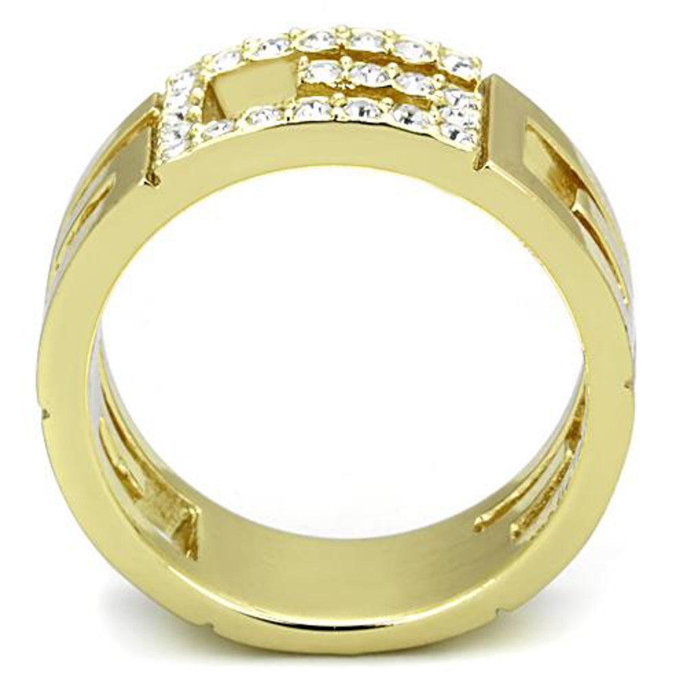 ARTK1712 Stainless Steel 14k Gold Ion Plated Letter G Crystal Fashion Ring Size 510