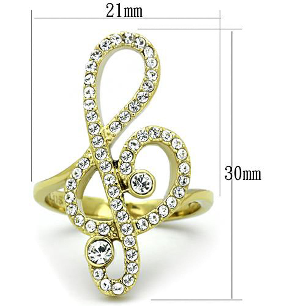 ARTK1714 Stainless Steel 14K Gold Plated Crystal Musical Note Fashion Ring Womens Sz 5-10