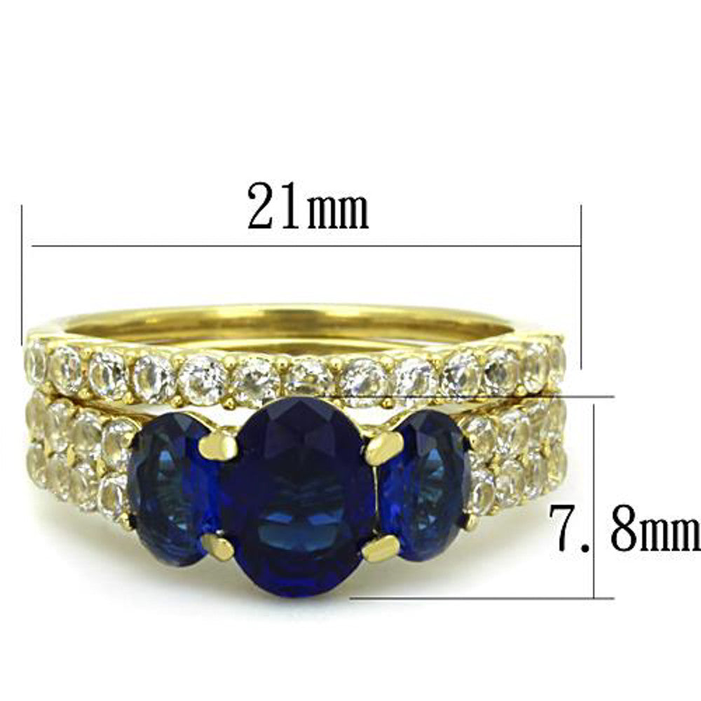 ARTK1720 Women's Oval Cut Blue Montana AAA CZ 14k Gold Plated Wedding Ring Set Size 5-10